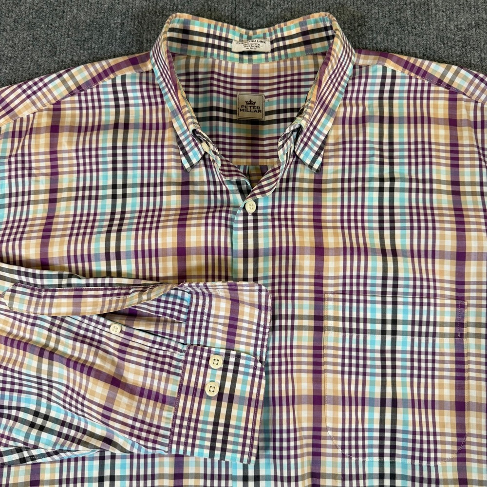 Peter Millar‎ Mens XXL Plaid Button Down Shirt Cotton Long Sleeve Multi Color